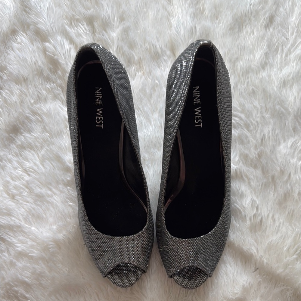 Nine West Silver Glitter Heels for Special Occasions
